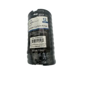 Mainstays Shower Curtain Rings 12 Pack Black NEW MS51000000001BK Plastic Hooks